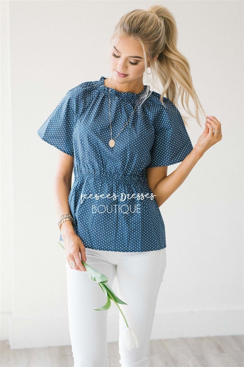 Polka Dot Cinched Peplum Top Tops vendor-unknown