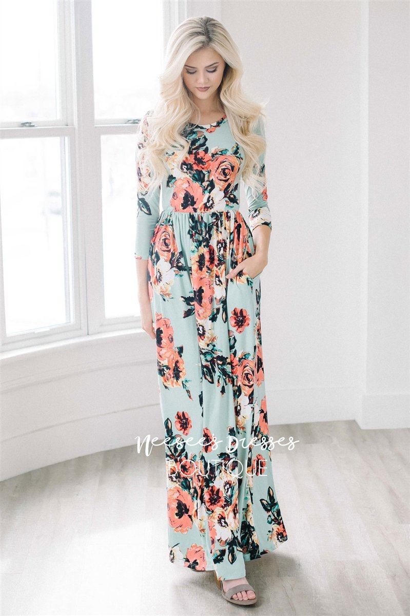Mint Watercolor Floral Maxi Dress 50% OFF Summer Sale vendor-unknown Mint Watercolor Floral Maxi Dress - Mint - S