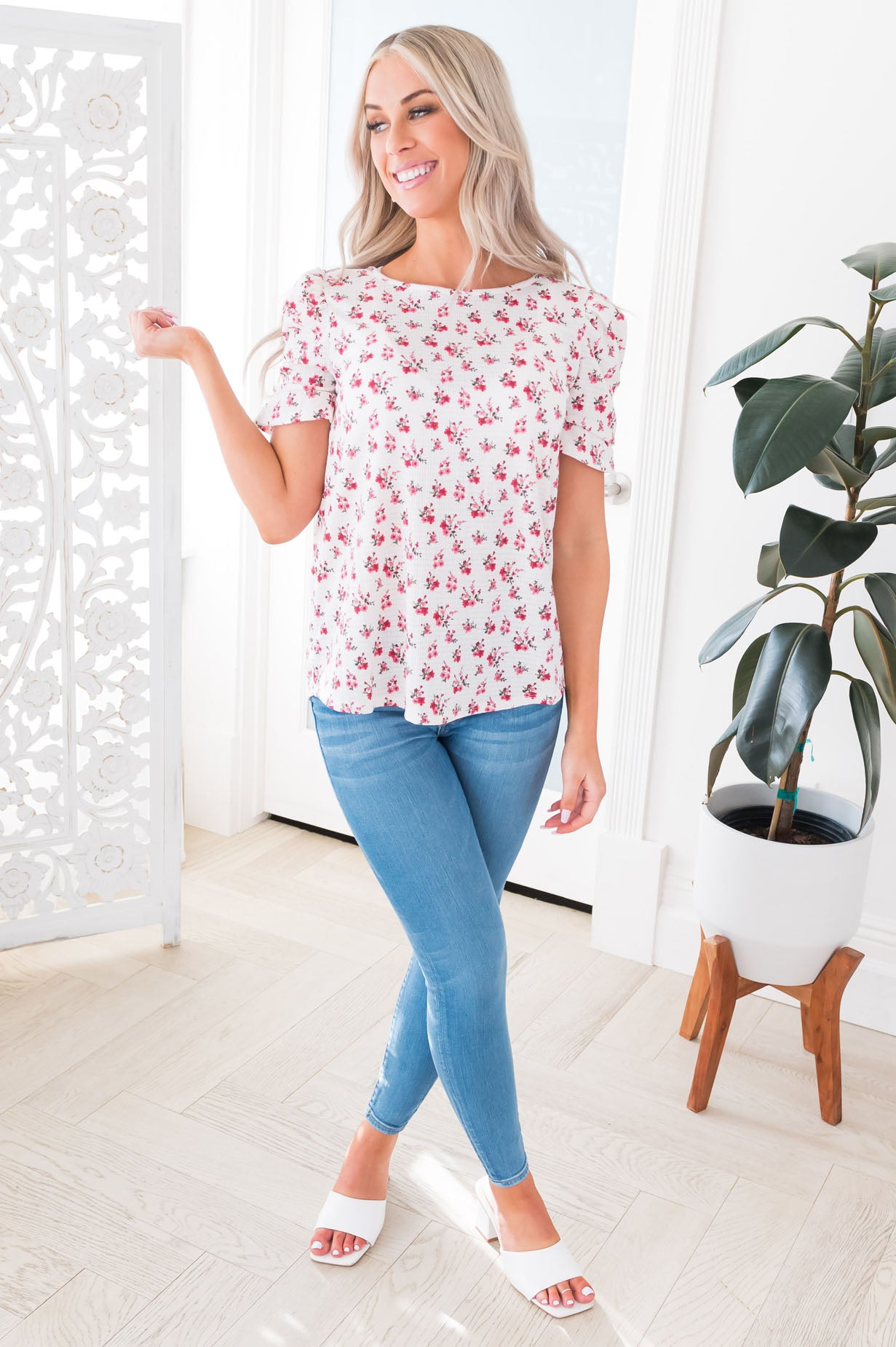 Darling Smile Ruche Sleeve Top Modest Dresses vendor-unknown