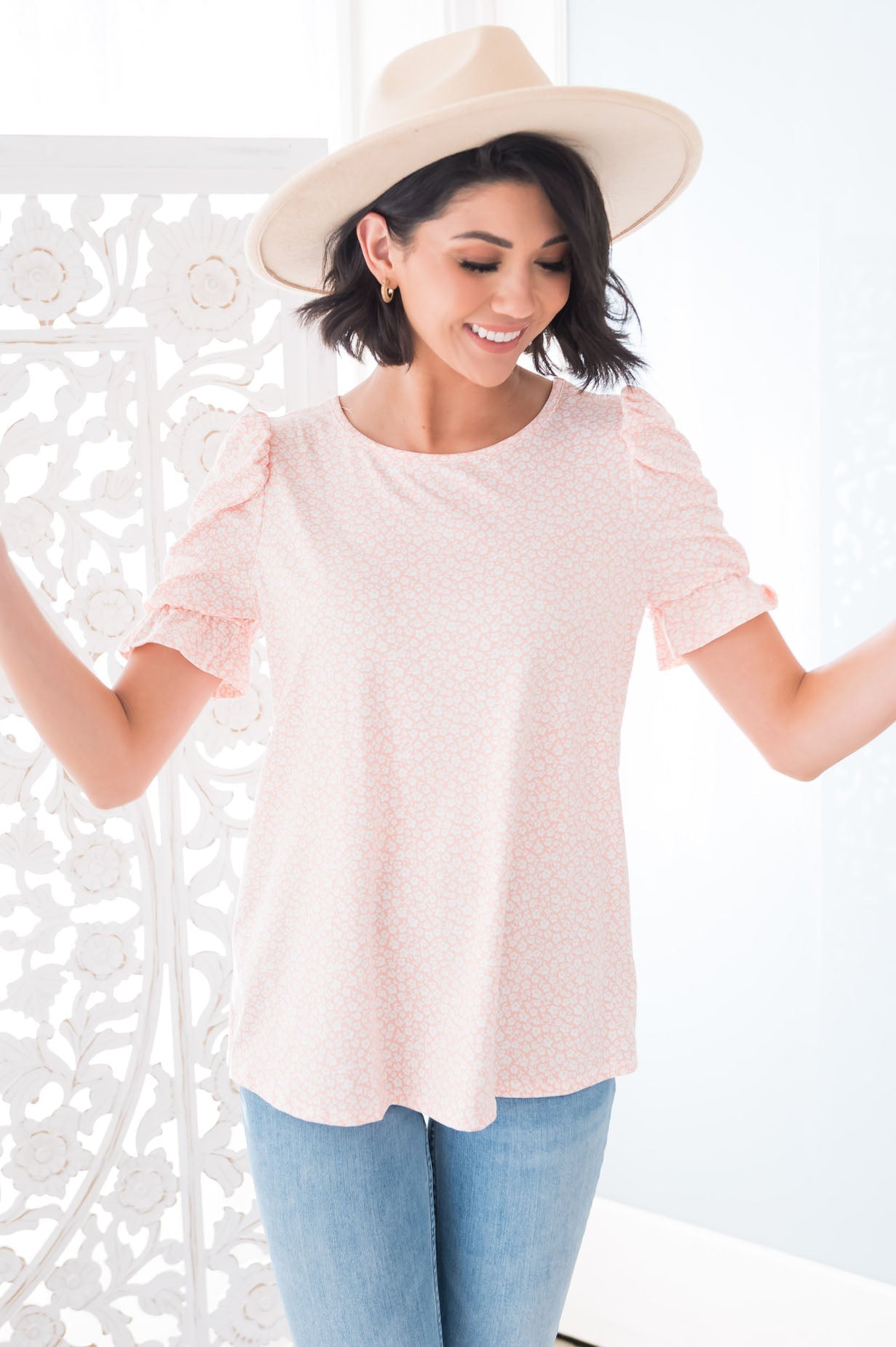 Darling Smile Ruche Sleeve Top Modest Dresses vendor-unknown