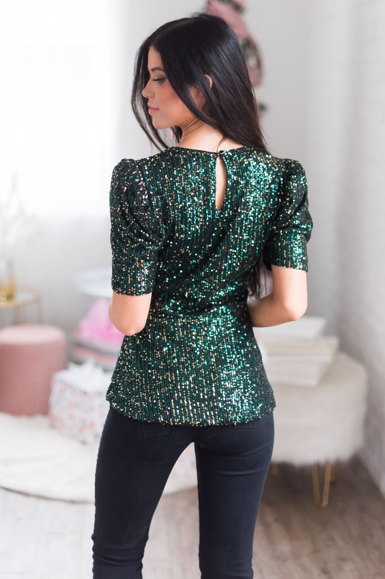Season Of Giving Modest Sequin Top Tops vendor-unknown