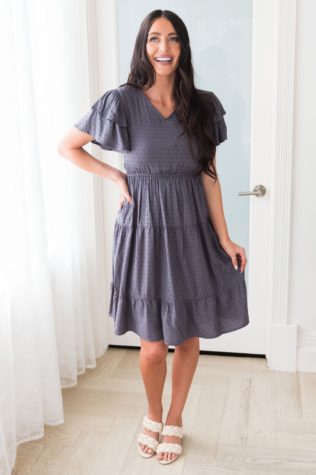 The Amy Swiss Dot Modest Dresses vendor-unknown