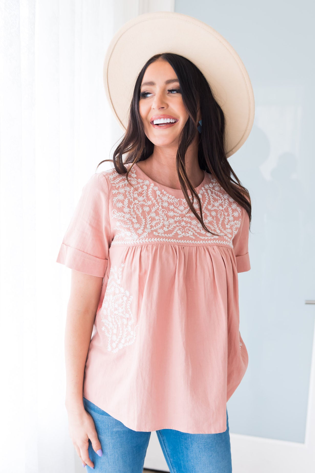 Classic Beauty Modest Embroidered Blouse Tops vendor-unknown