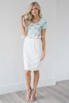 Ivory Scalloped Pencil Skirt Skirts vendor-unknown Ivory XS