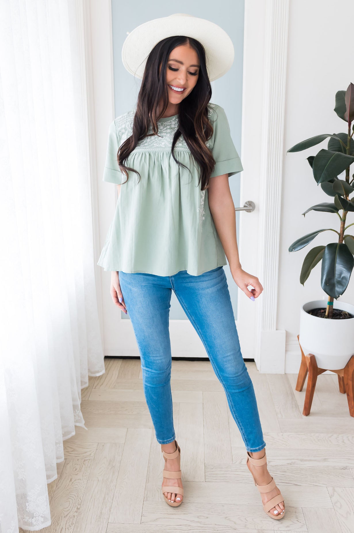 Classic Beauty Modest Embroidered Blouse Tops vendor-unknown