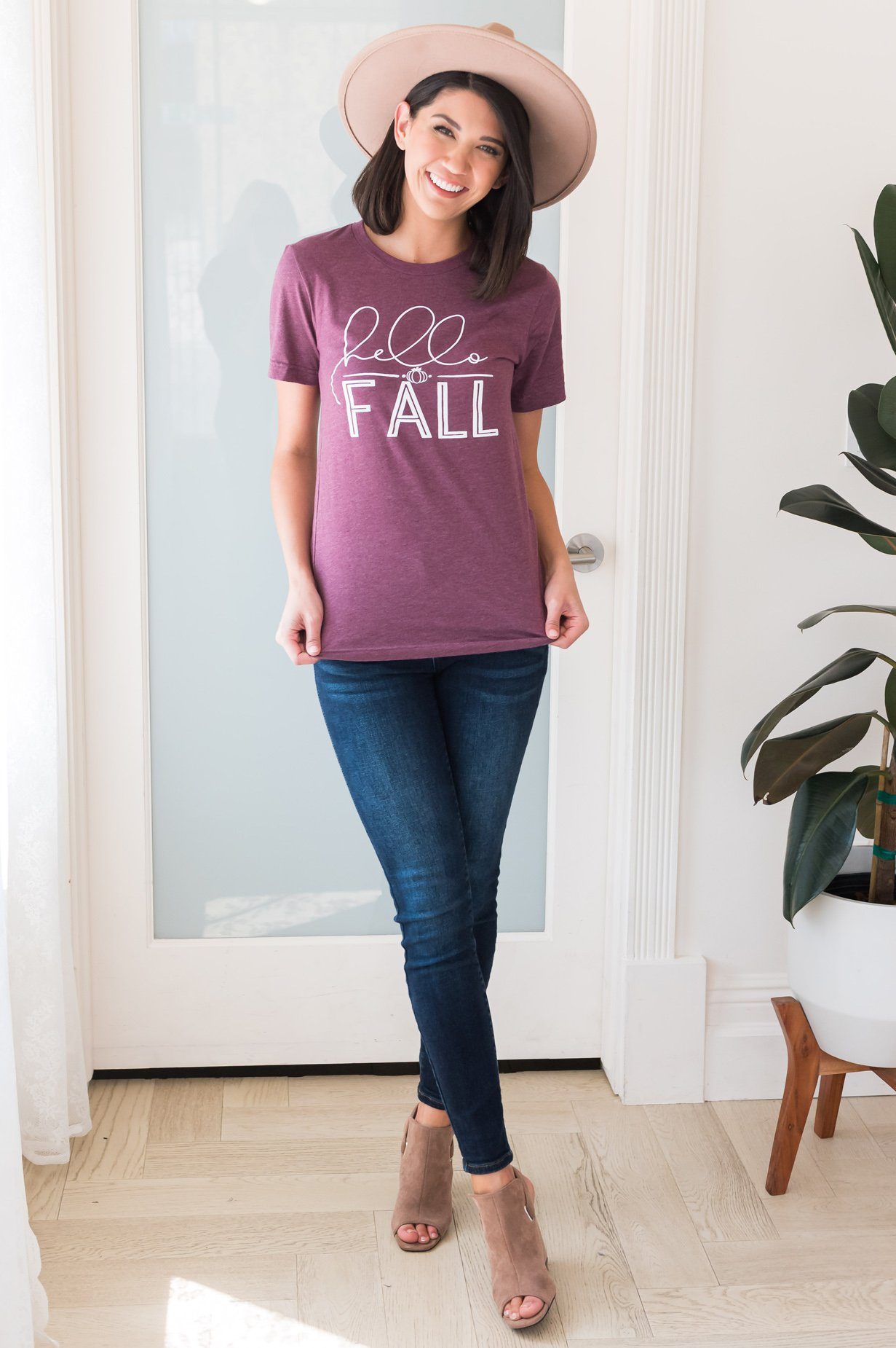 Hello Fall Graphic Tee Modest Dresses vendor-unknown