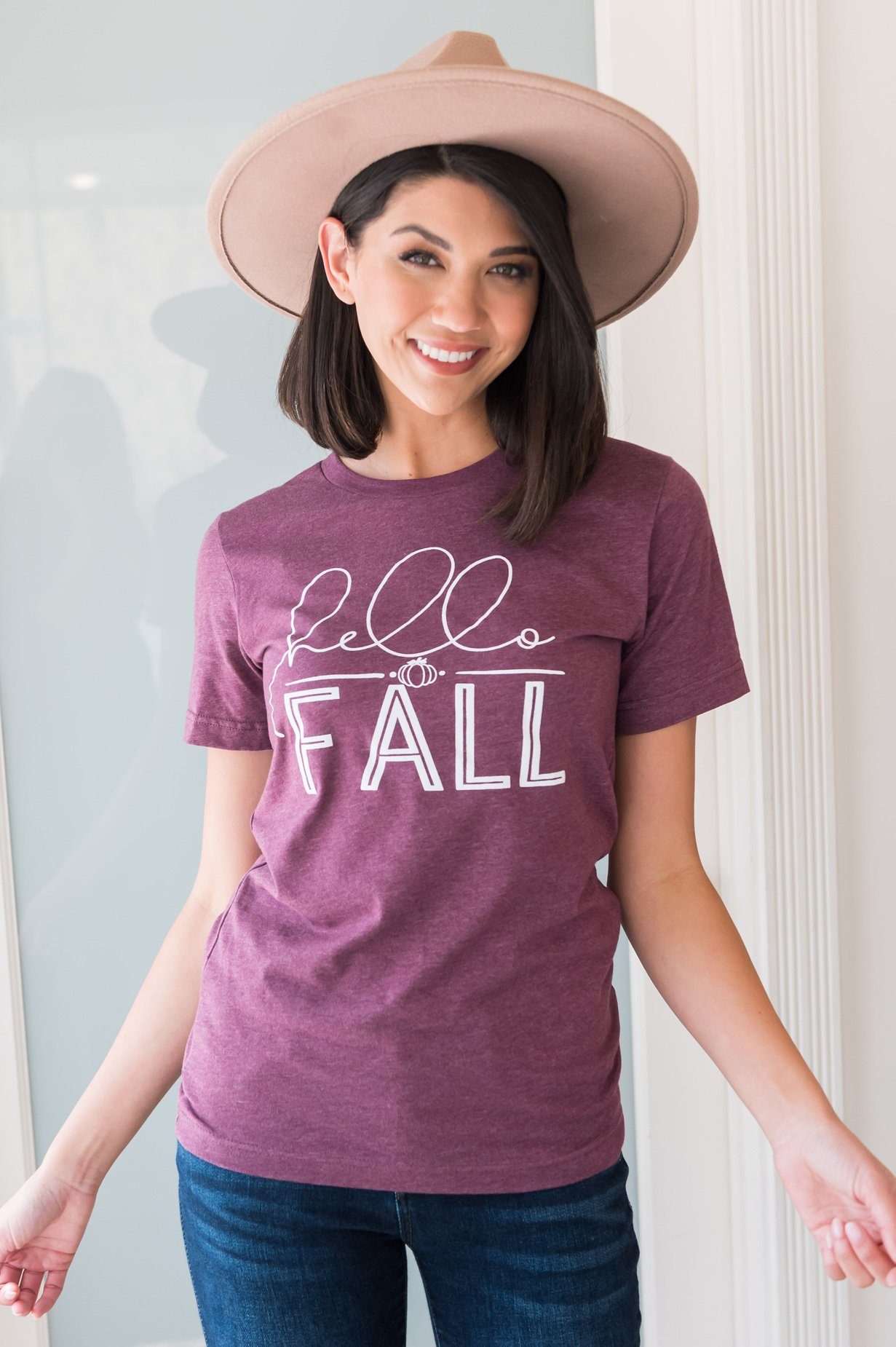 Hello Fall Graphic Tee Modest Dresses vendor-unknown