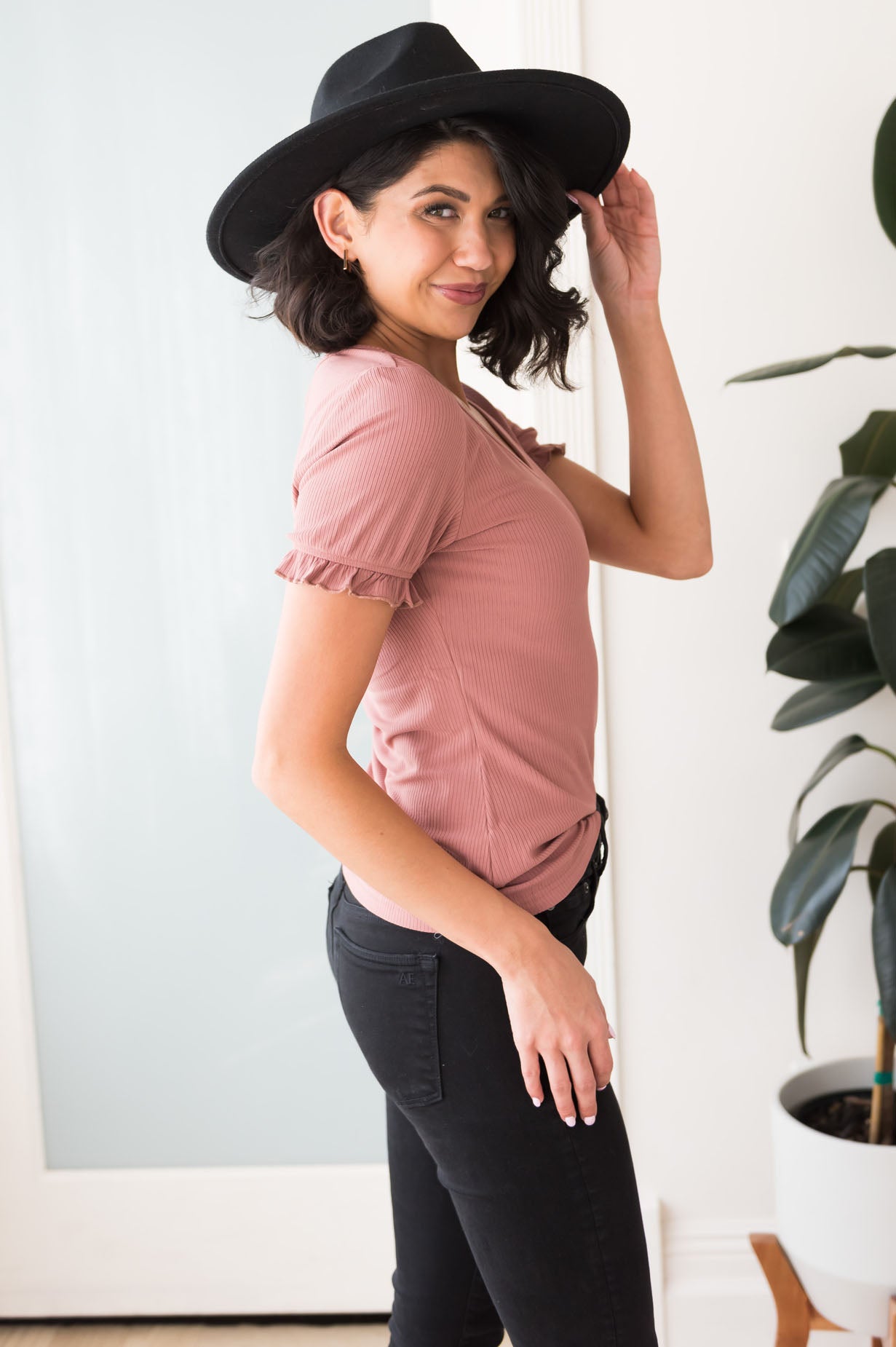 Must Have Modest Ruffle Sleeve Top Tops vendor-unknown