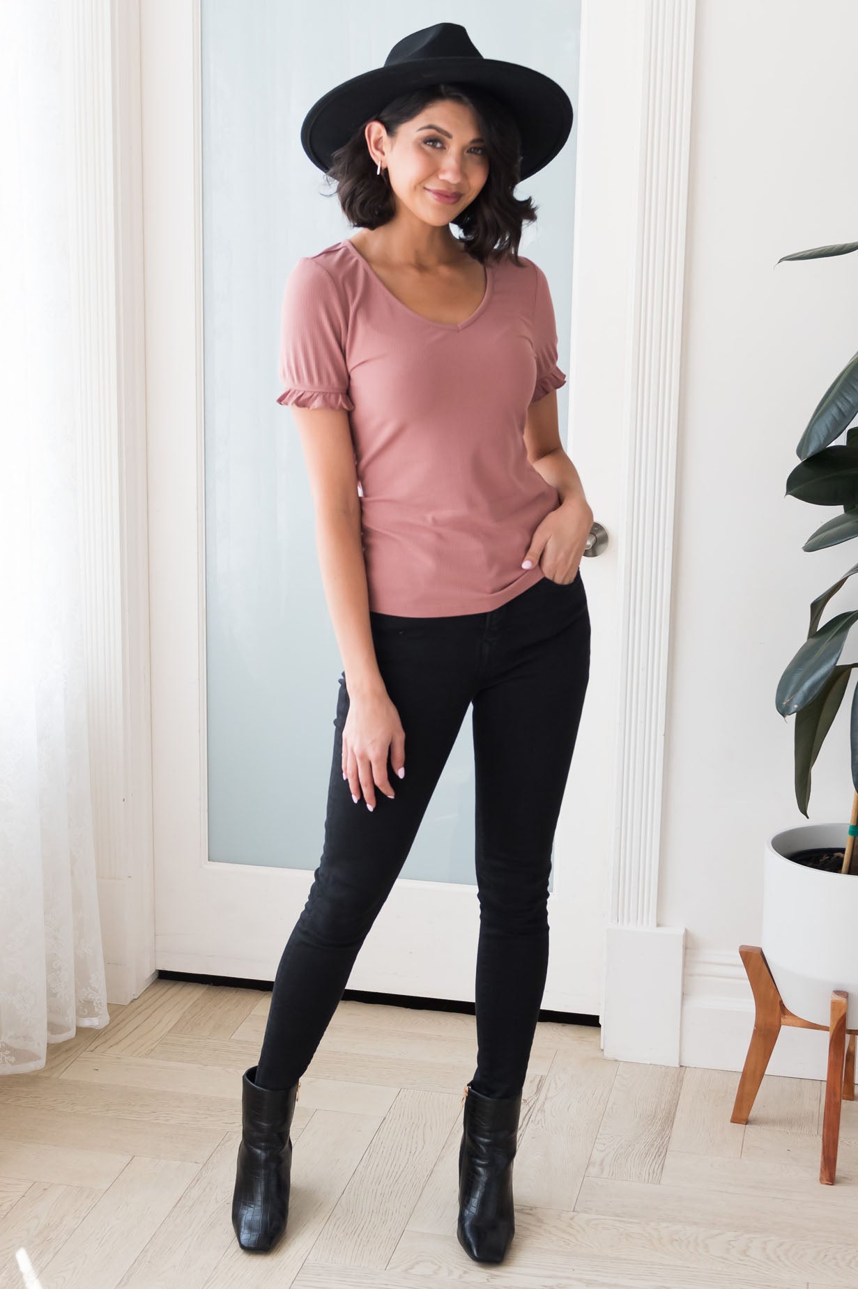 Must Have Modest Ruffle Sleeve Top Tops vendor-unknown