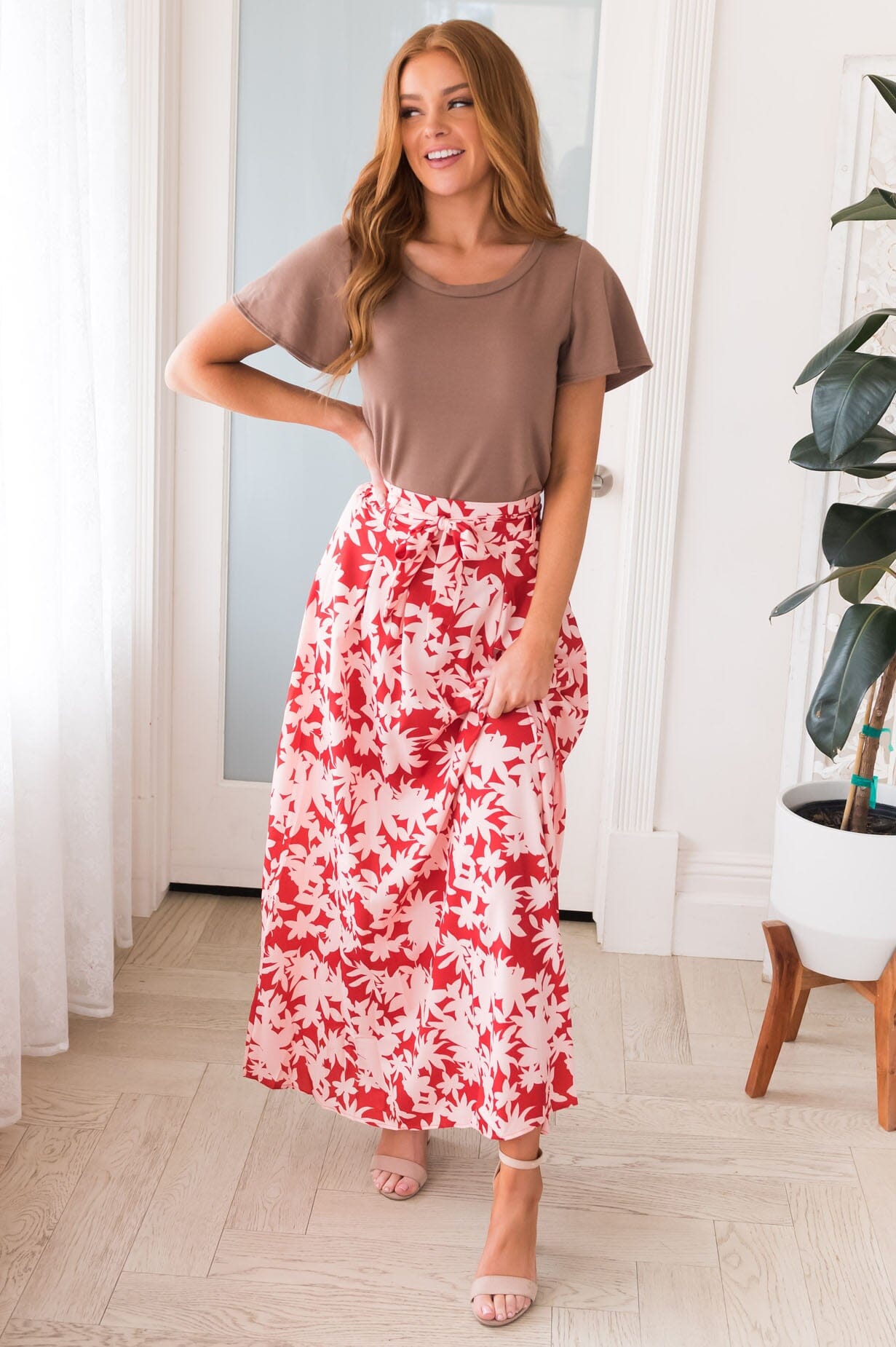 Field of Wildflowers Tie Waist Skirt Modest Dresses vendor-unknown