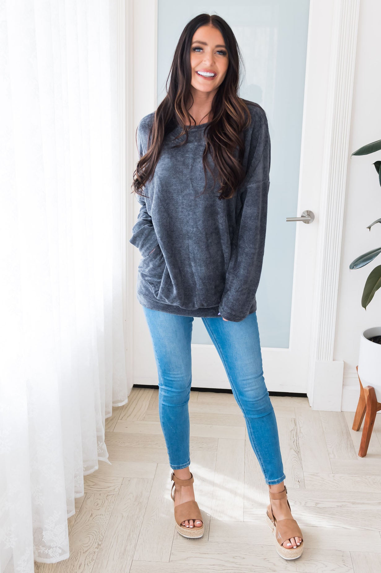 She's Got It Modest Chenille Pocket Sweater Tops vendor-unknown