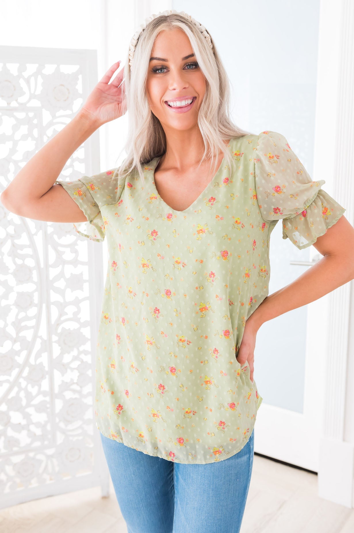 Stay Blooming Modest Floral Top Tops vendor-unknown