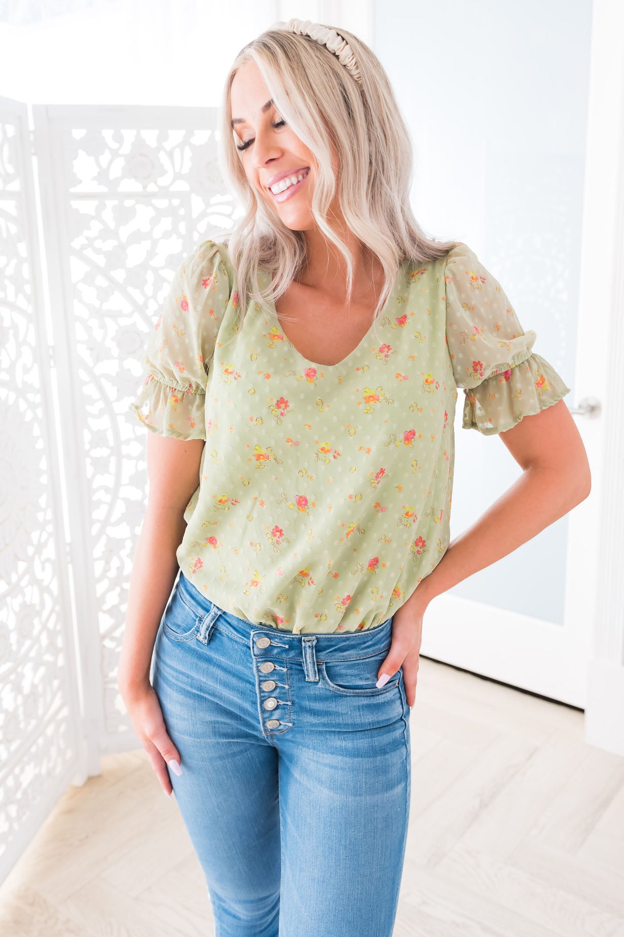 Stay Blooming Modest Floral Top Tops vendor-unknown