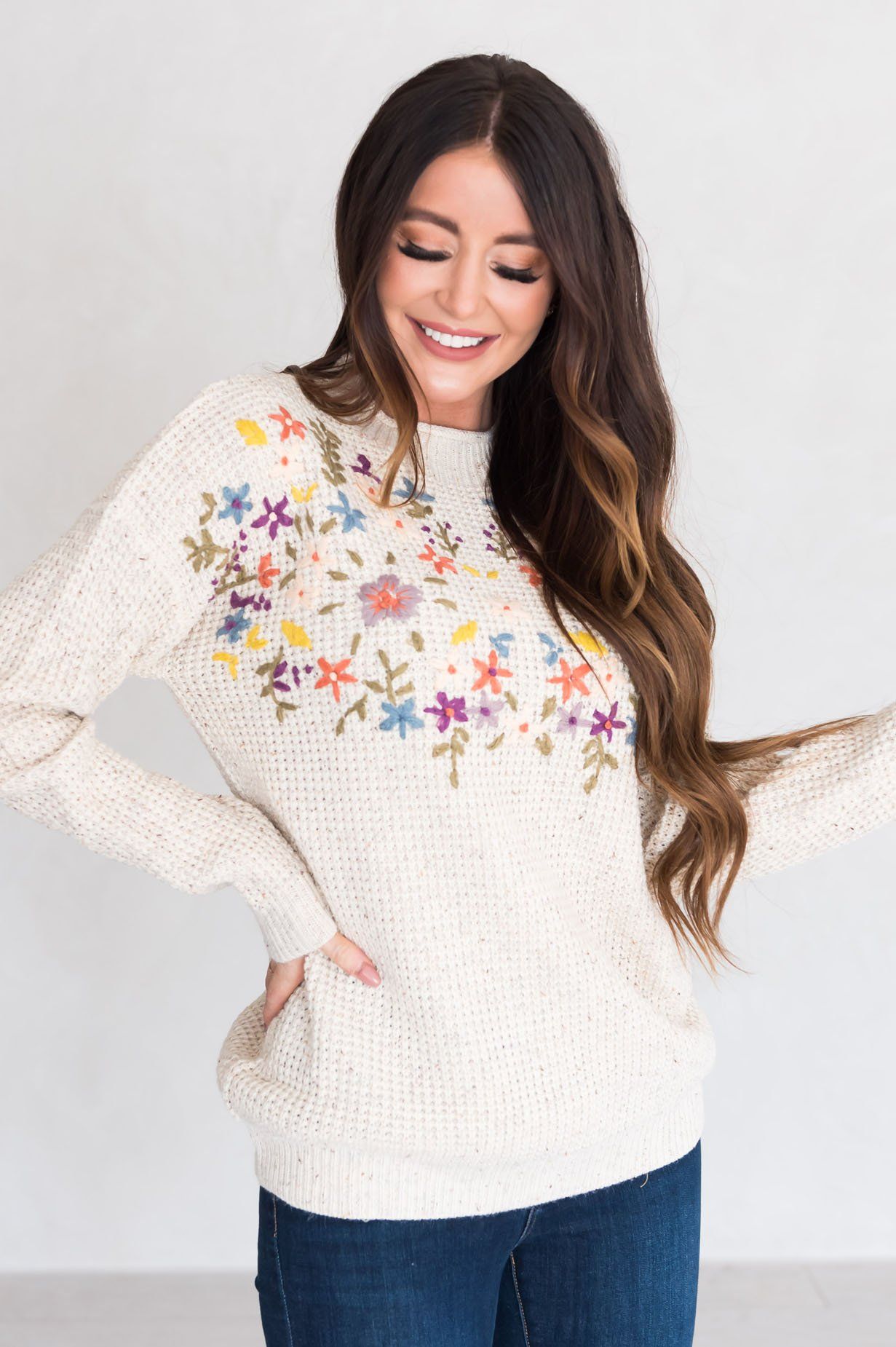 Born To Bloom Modest Sweater Tops vendor-unknown