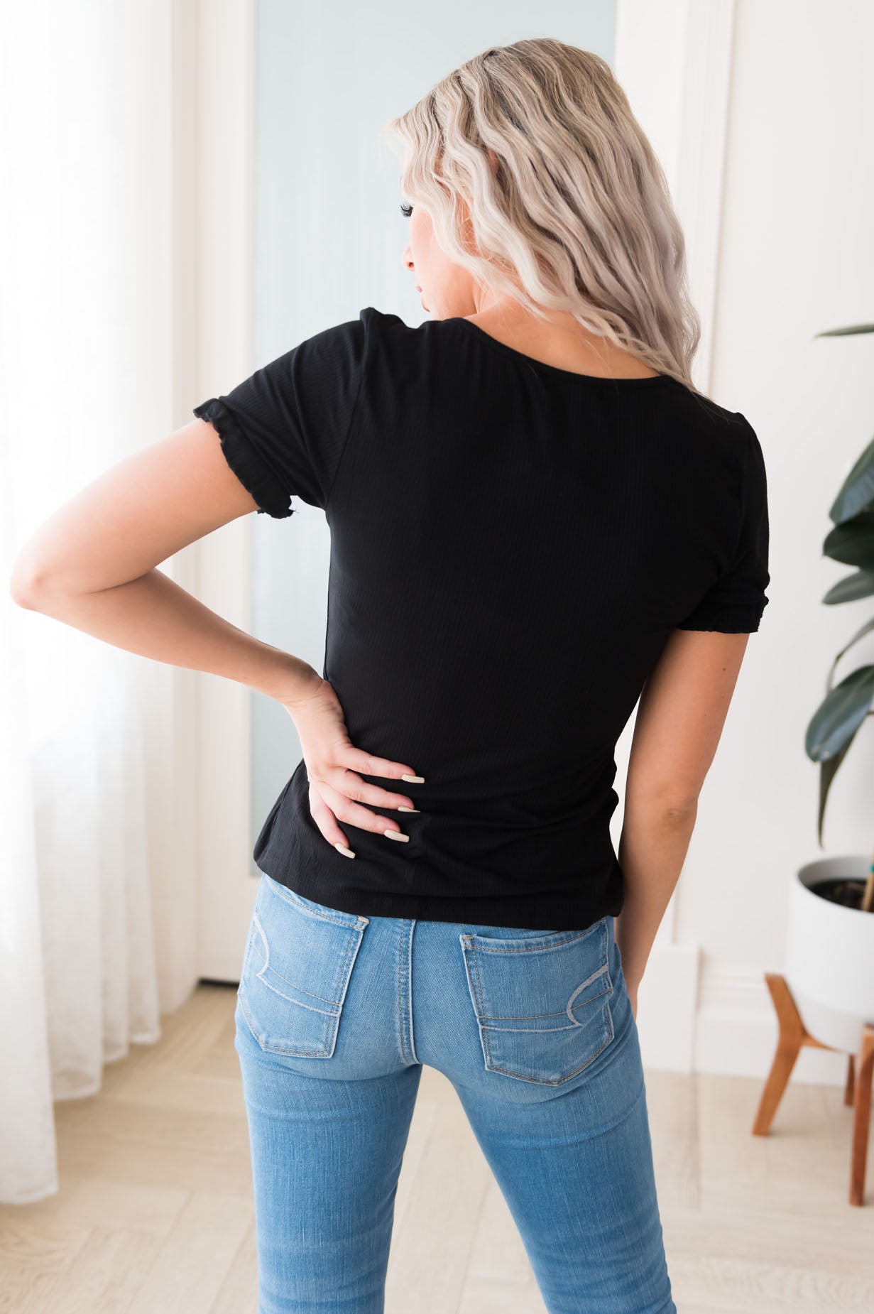 Must Have Modest Ruffle Sleeve Top Tops vendor-unknown