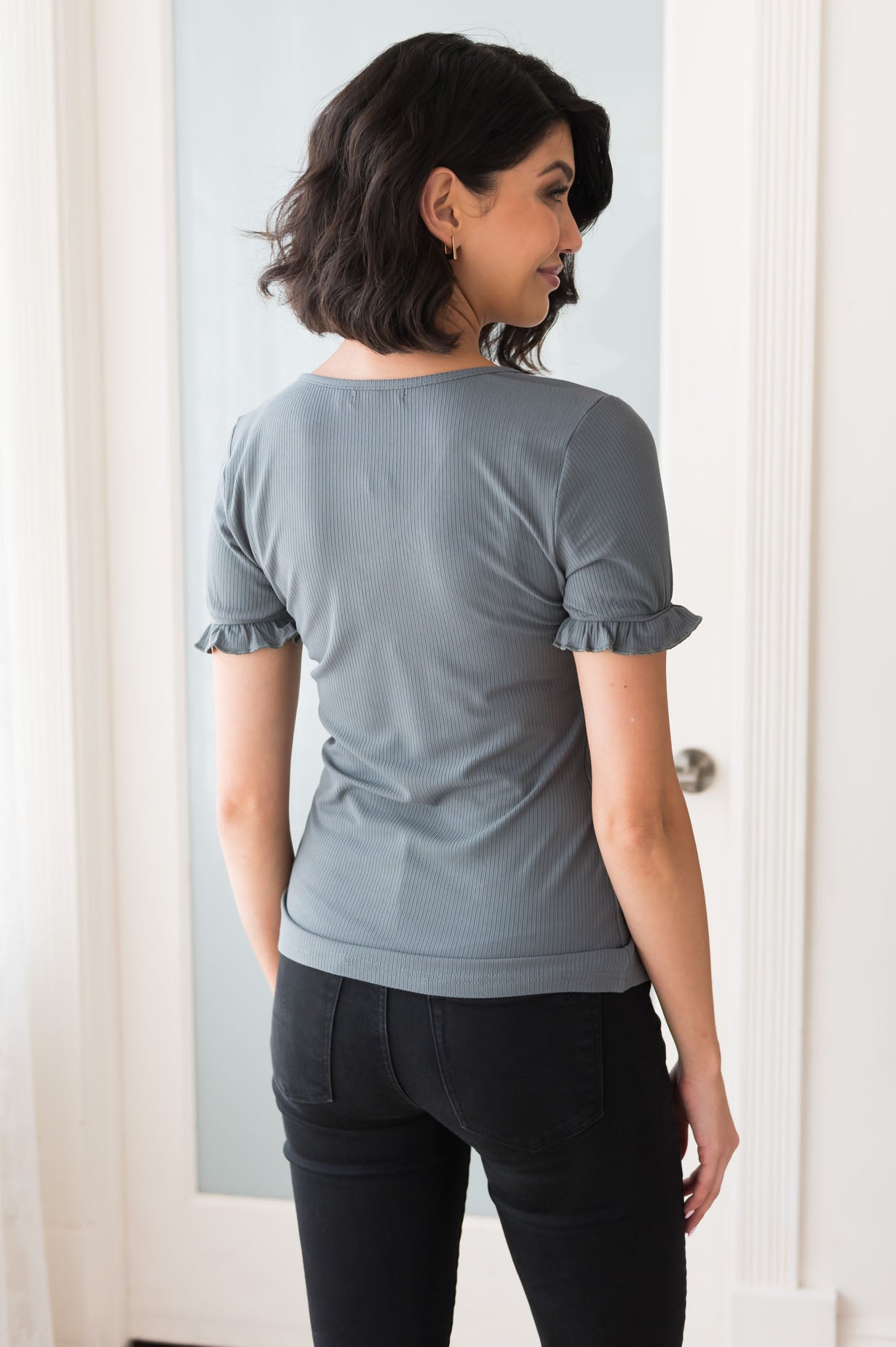 Must Have Modest Ruffle Sleeve Top Tops vendor-unknown