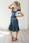 The Harper Overall Ruffle Sleeve Dress Modest Dresses vendor-unknown Dusty Navy XS
