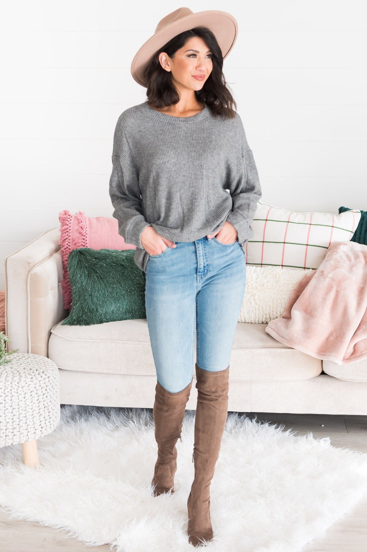 Welcome Home Modest Sweater Tops vendor-unknown