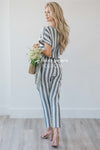 Charcoal Striped Jumpsuit Modest Dresses vendor-unknown