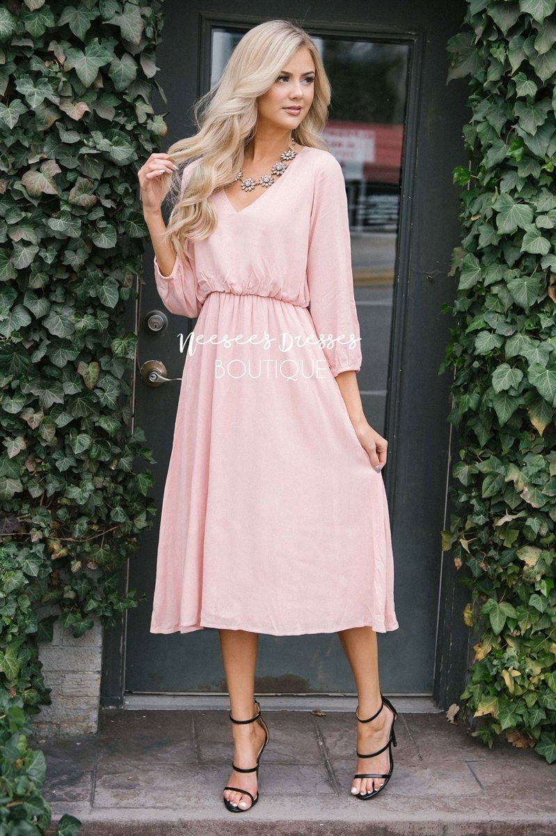 The Aubrey - 3/4 Length Sleeves Modest Dresses vendor-unknown Blush Pink S