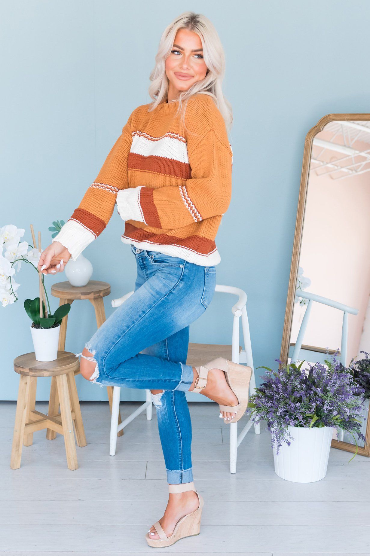 Sunset Ahead Modest Sweater Tops vendor-unknown