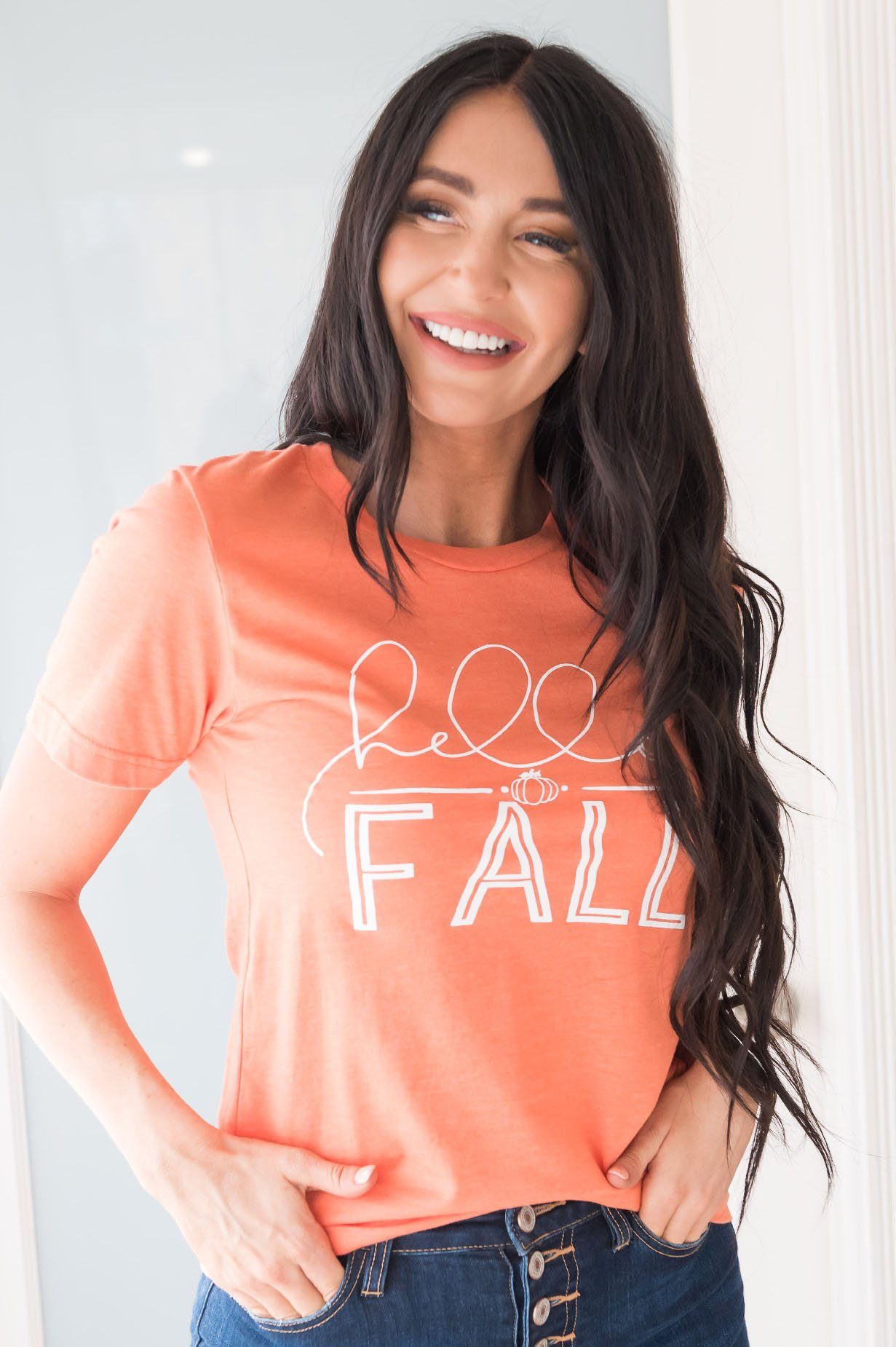 Hello Fall Modest Tee Modest Dresses vendor-unknown