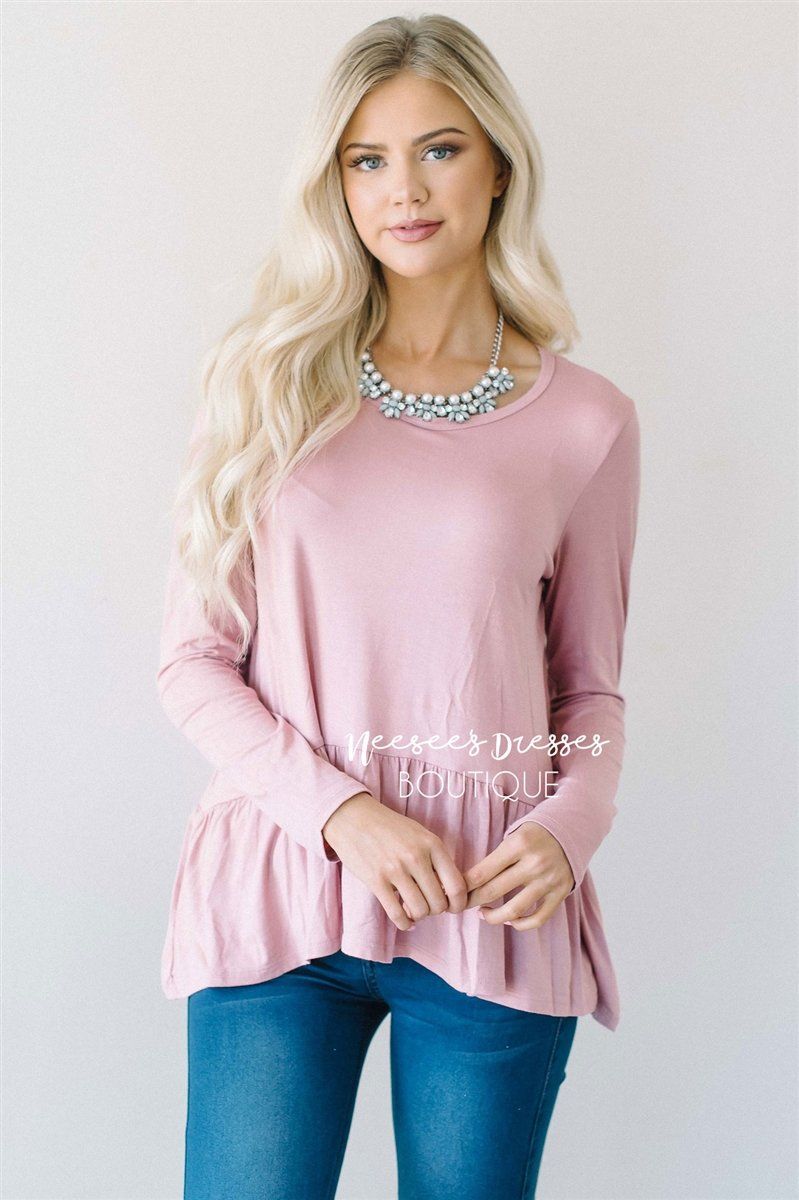 Peplum Ruffle Long Sleeve Top Tops vendor-unknown
