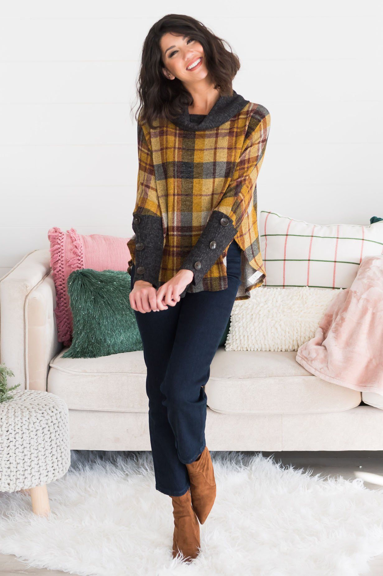 Cozy In Modest Fleece Tunic Tops vendor-unknown