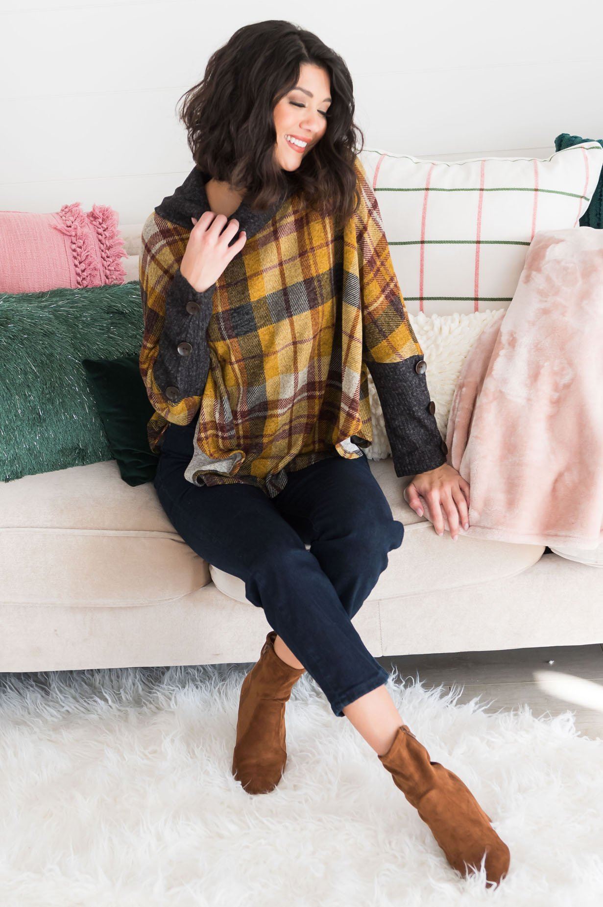 Cozy In Modest Fleece Tunic Tops vendor-unknown
