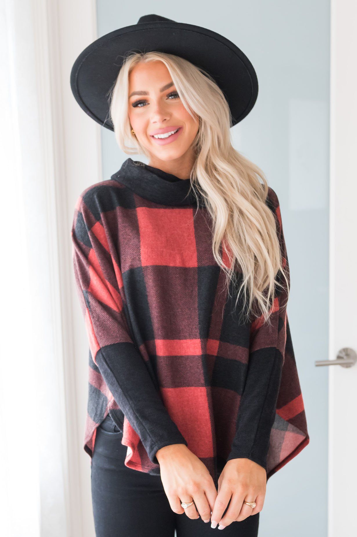 Cozy Up Modest Poncho Sweater Tops vendor-unknown