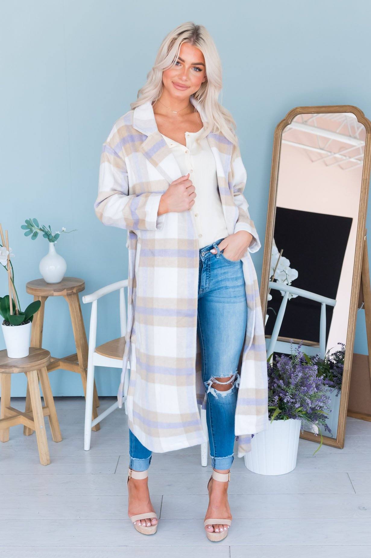 Pretty In Plaid Modest Coat Tops vendor-unknown