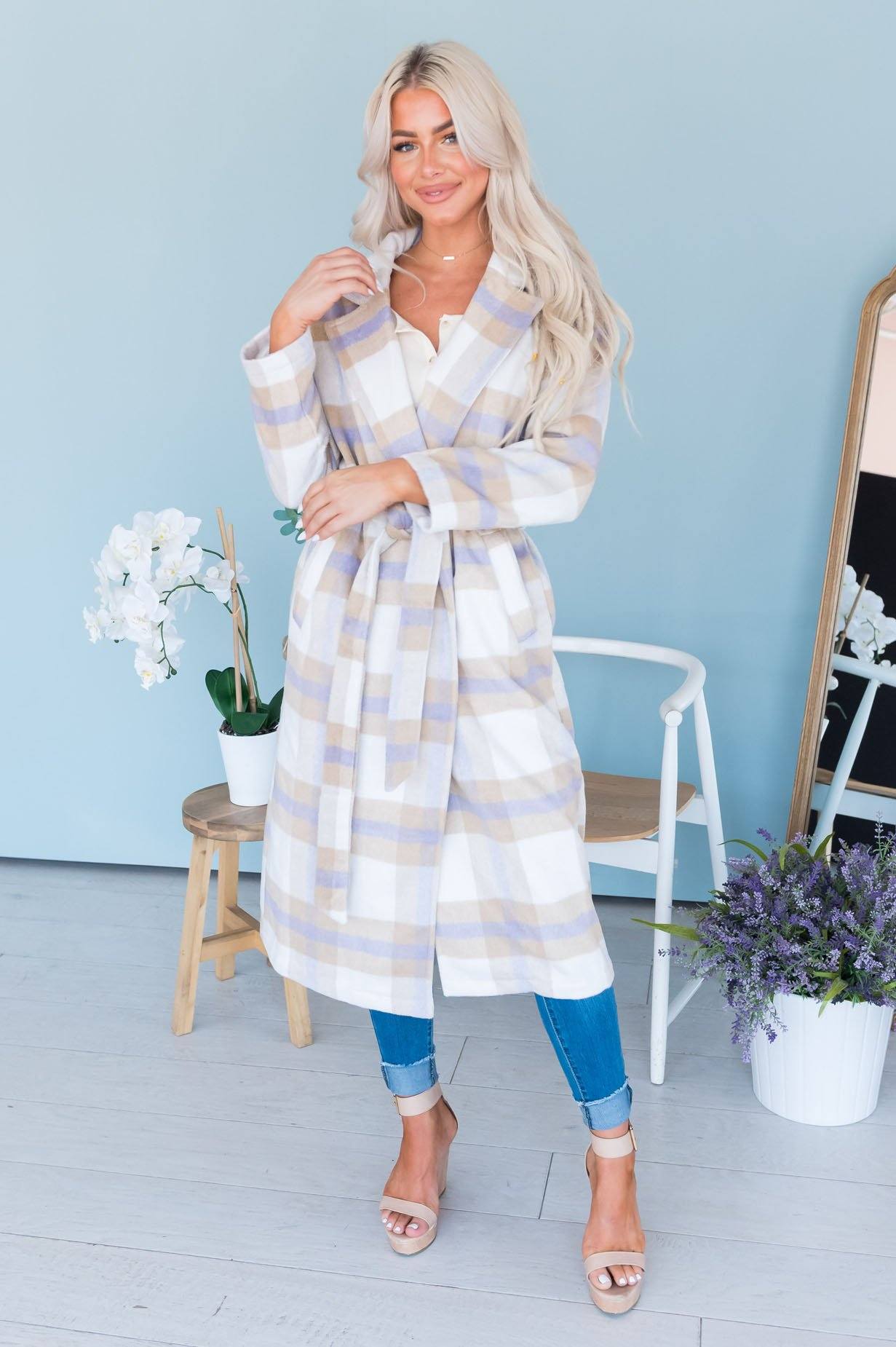 Pretty In Plaid Modest Coat Tops vendor-unknown