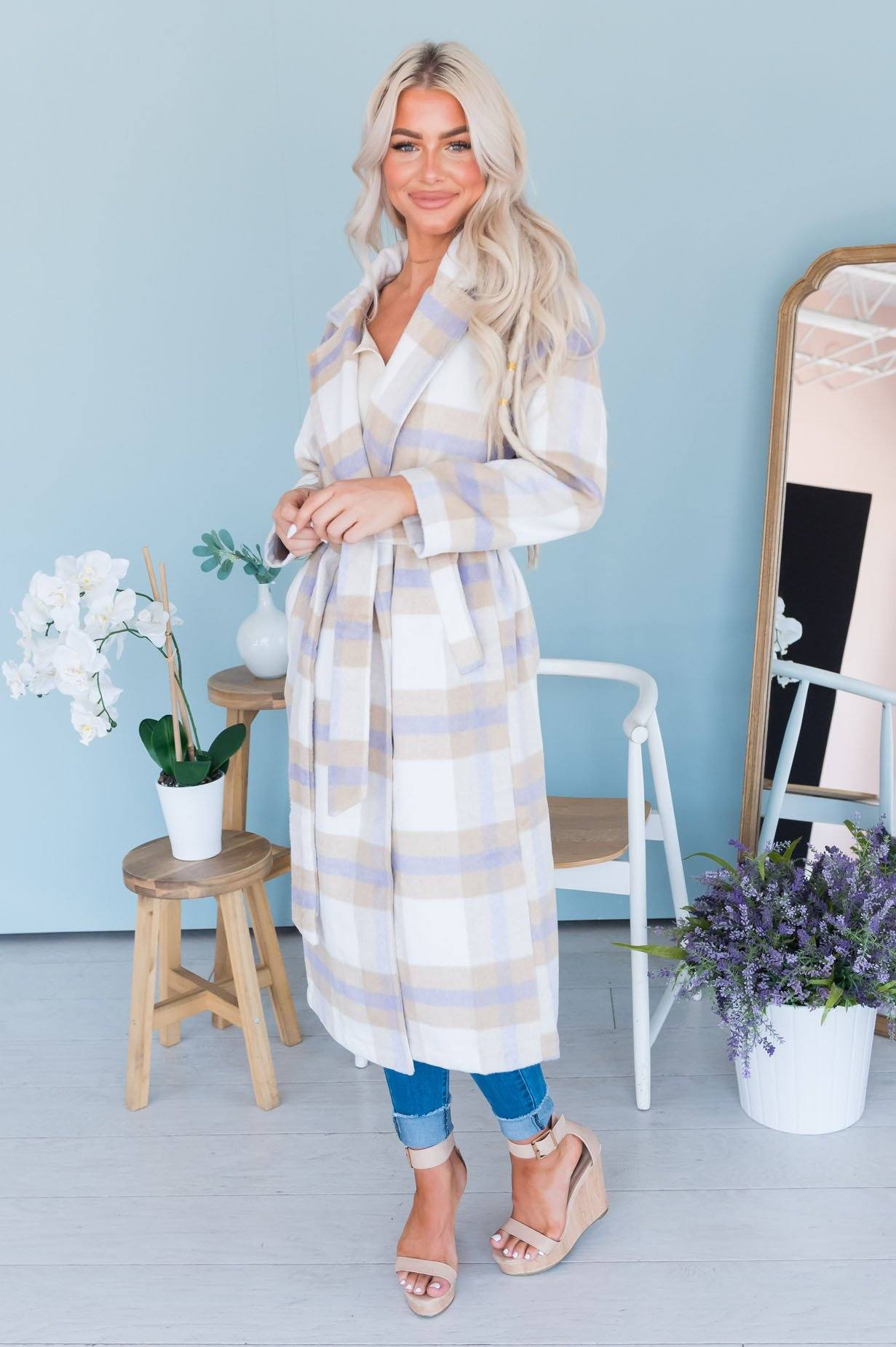 Pretty In Plaid Modest Coat Tops vendor-unknown