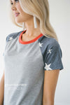 Short Sleeve Baseball Sleeve Top Red White & Blue vendor-unknown