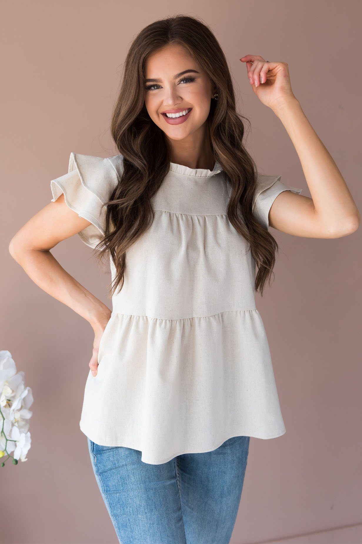 He Has Risen Modest Peplum Blouse Tops vendor-unknown