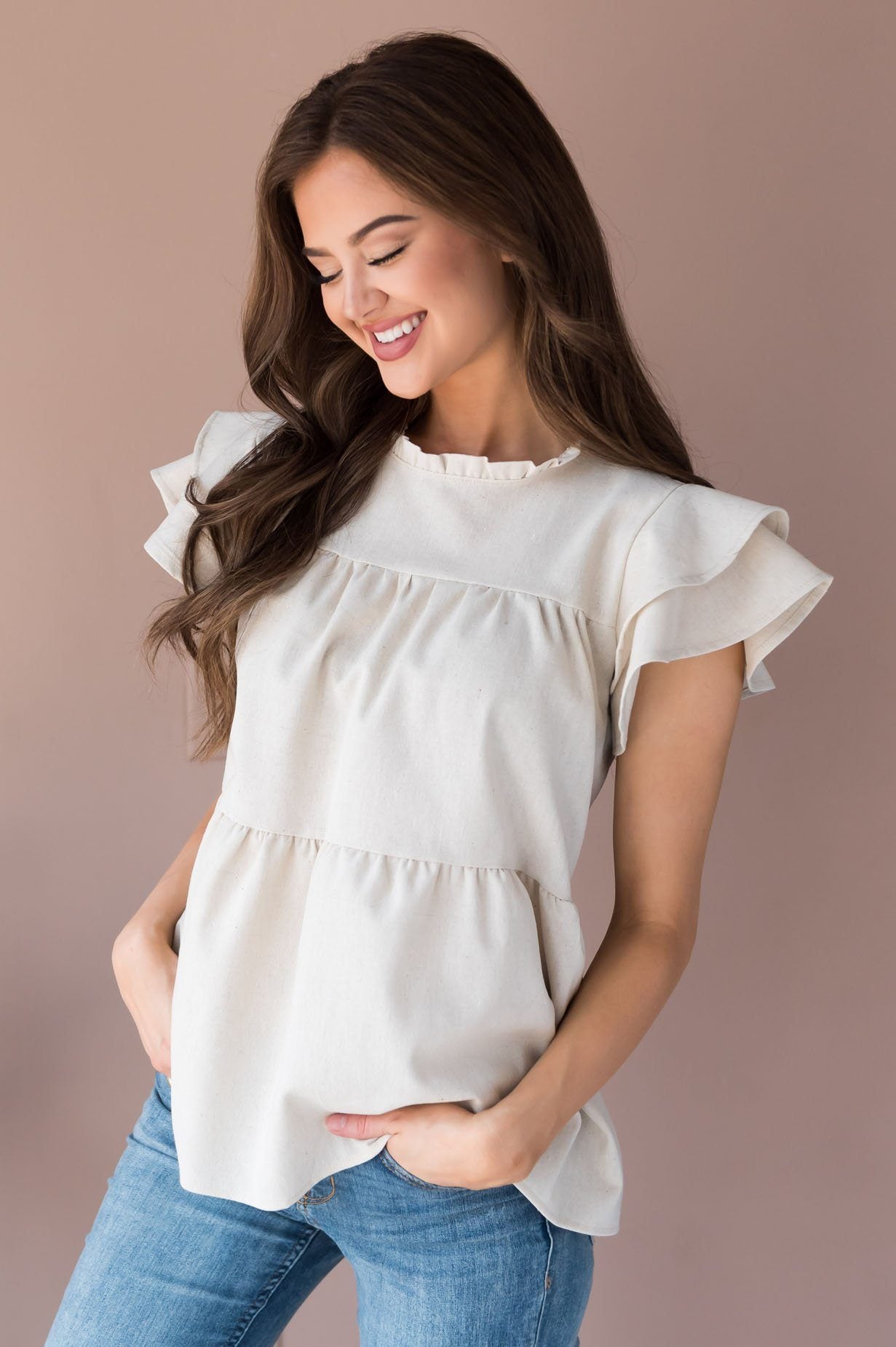 He Has Risen Modest Peplum Blouse Tops vendor-unknown