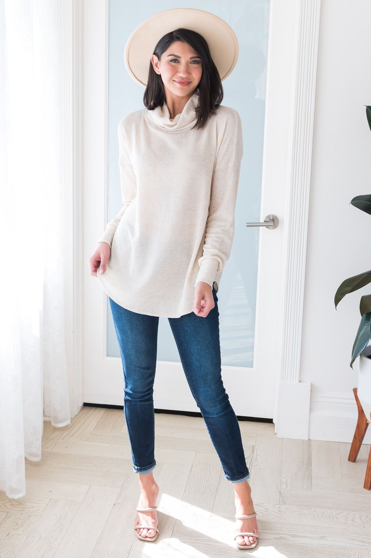 Simple Style Modest Cowl Neck Sweater Tops vendor-unknown