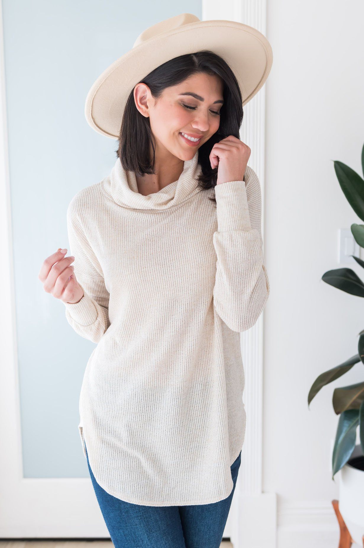 Simple Style Modest Cowl Neck Sweater Tops vendor-unknown