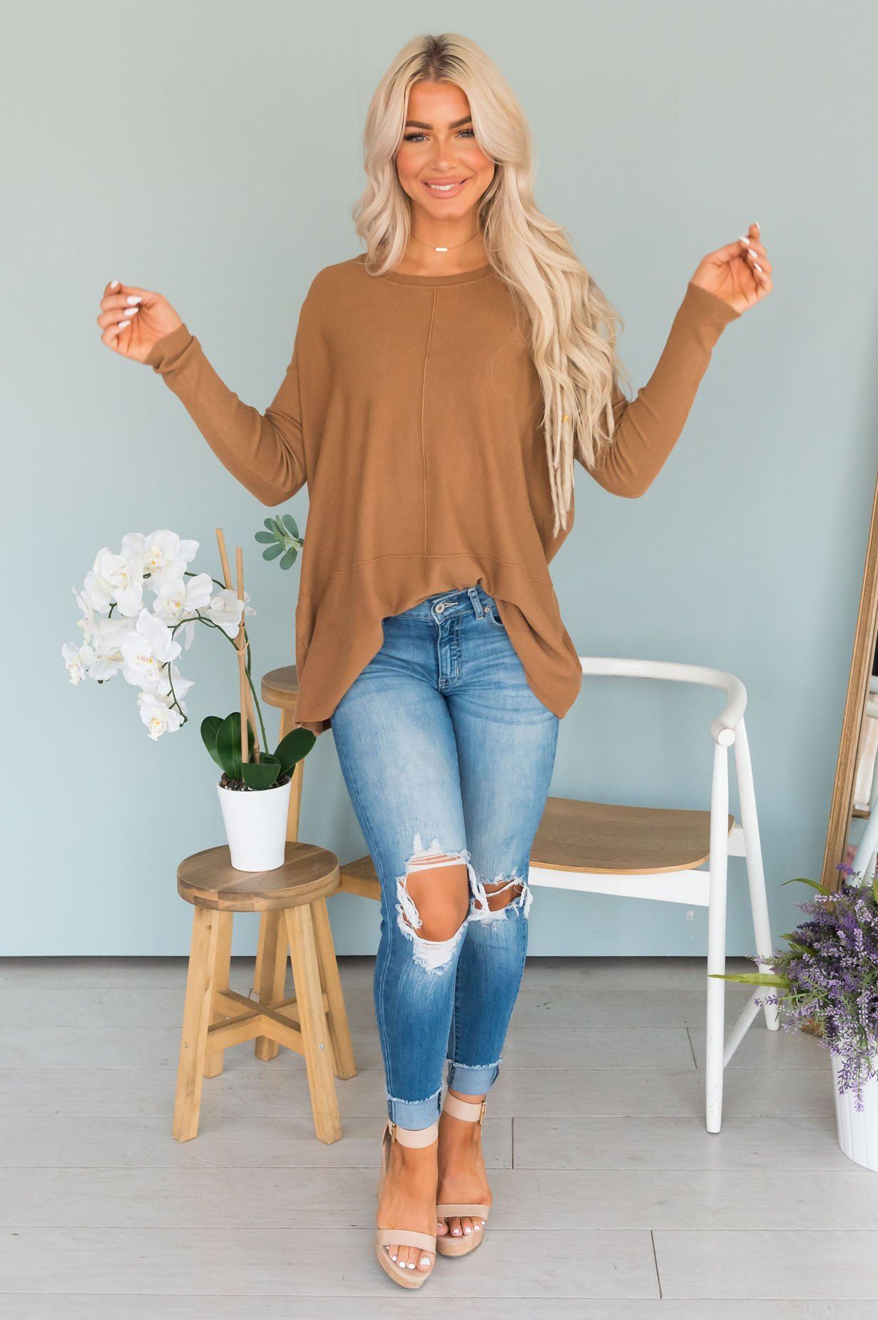 Crazy About You Modest Sweater Tops vendor-unknown