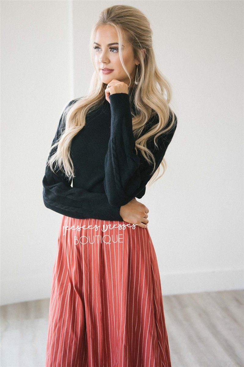 Cable Knit Detail Turtle Neck Tops vendor-unknown