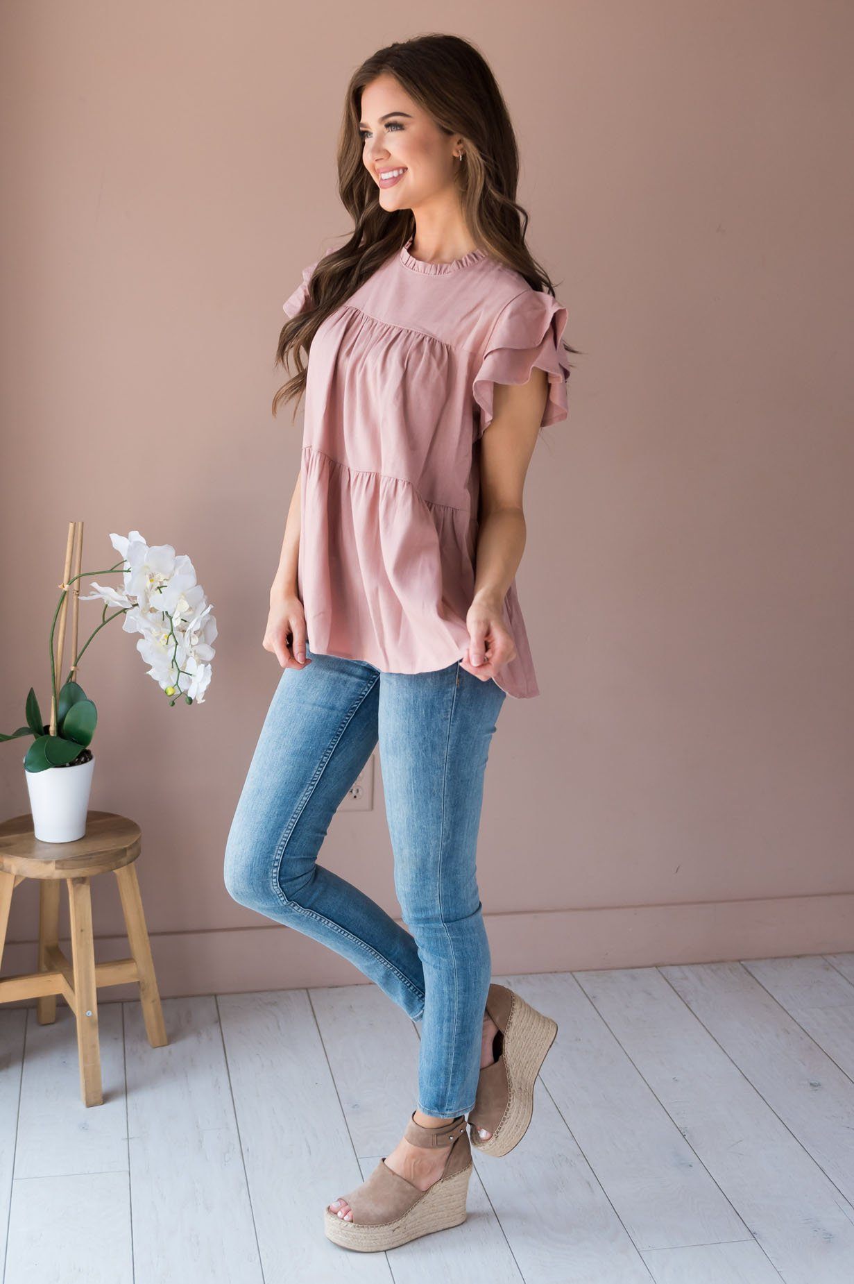 He Has Risen Modest Peplum Blouse Tops vendor-unknown