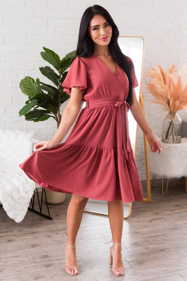 Elyse Modest Dress in Claret Red main image 0