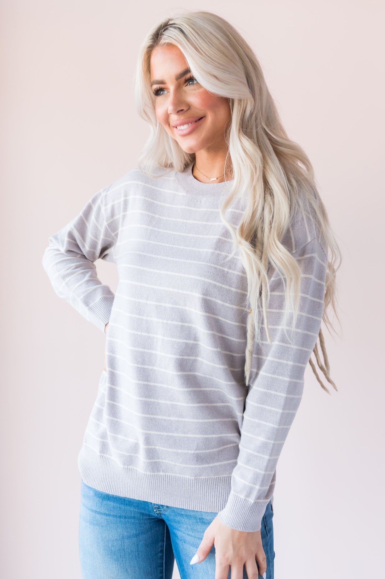 Striped Staple Modest Sweater Tops vendor-unknown