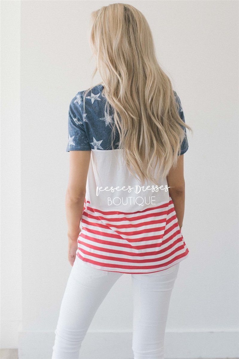 Color Block American Flag Top Tops vendor-unknown