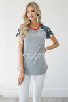 Short Sleeve Baseball Sleeve Top Red White & Blue vendor-unknown S Gray