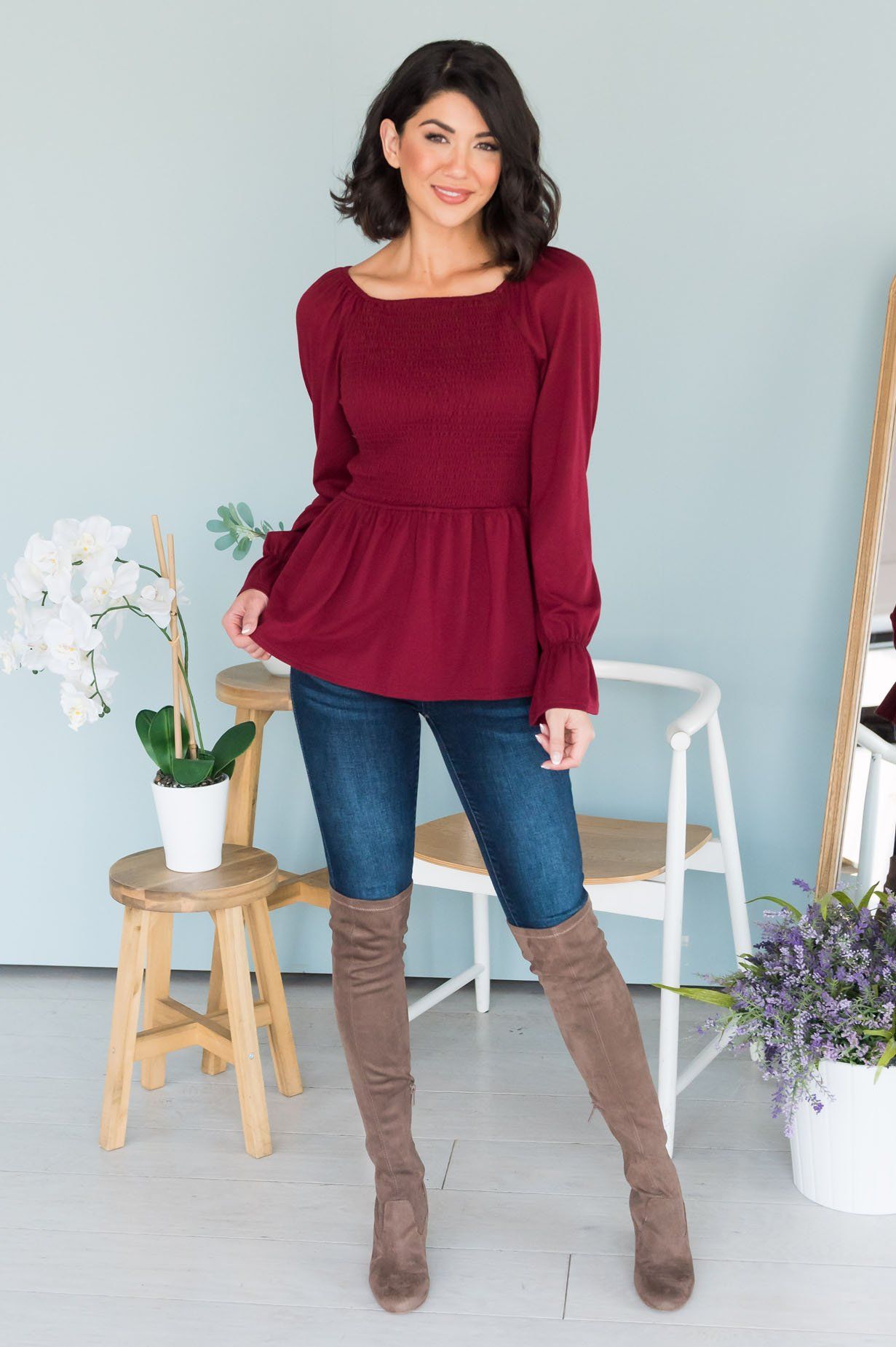 The Perfect Time Modest Blouse Tops vendor-unknown