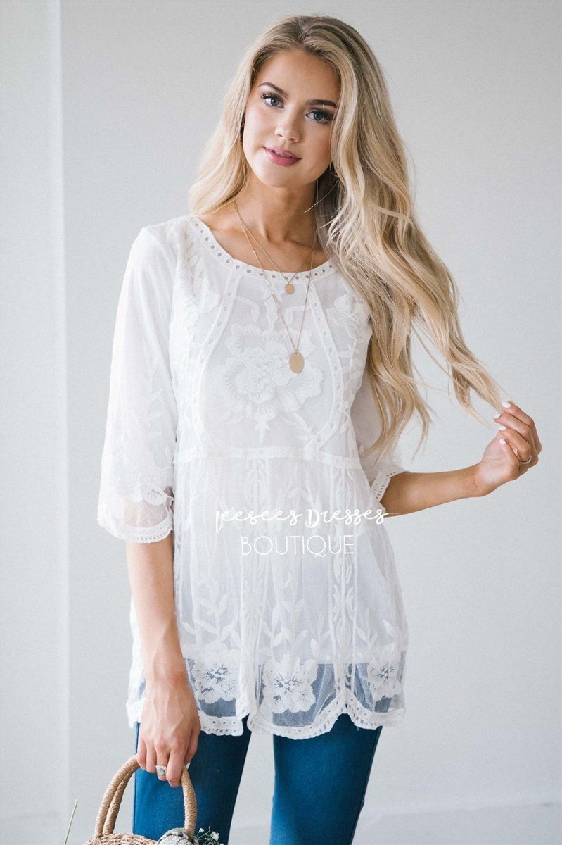 Day Dreamer Lace Blouse Tops vendor-unknown White S