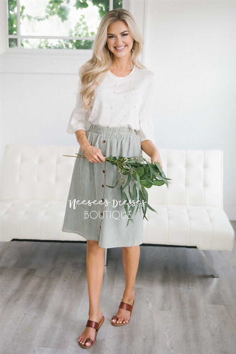 Sage Pinstripe Button Detail Skirt Skirts vendor-unknown Sage XS