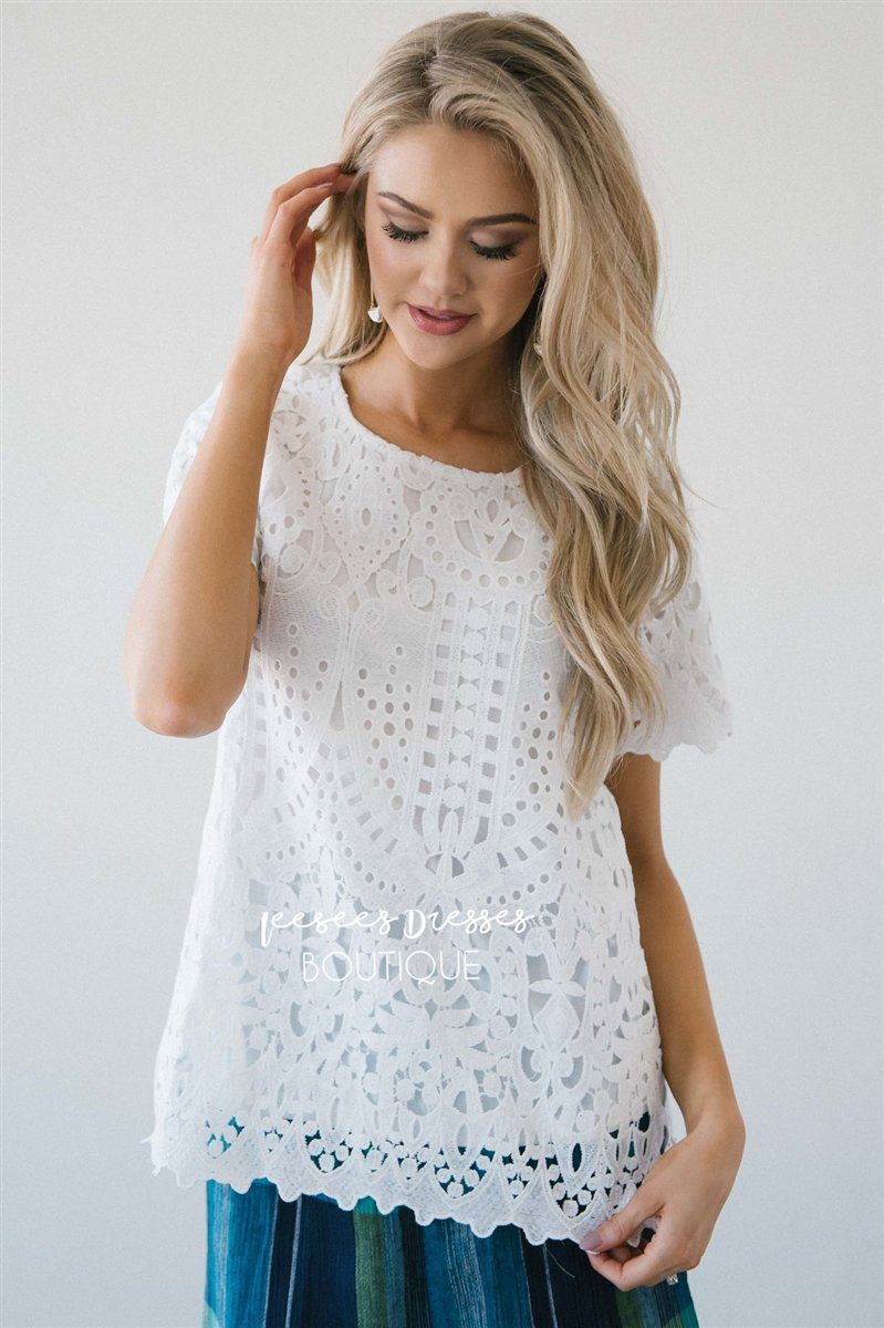 Graceful Crochet Lace Top Tops vendor-unknown