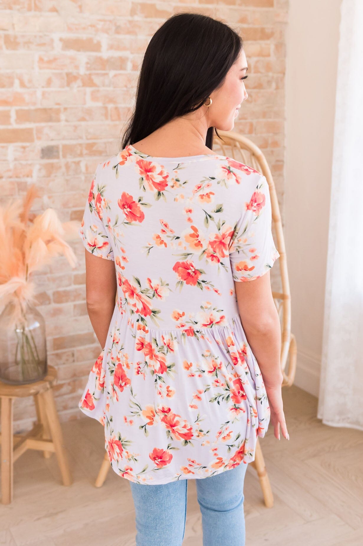 Flowers Everywhere Modest Babydoll Top NeeSee's Dresses